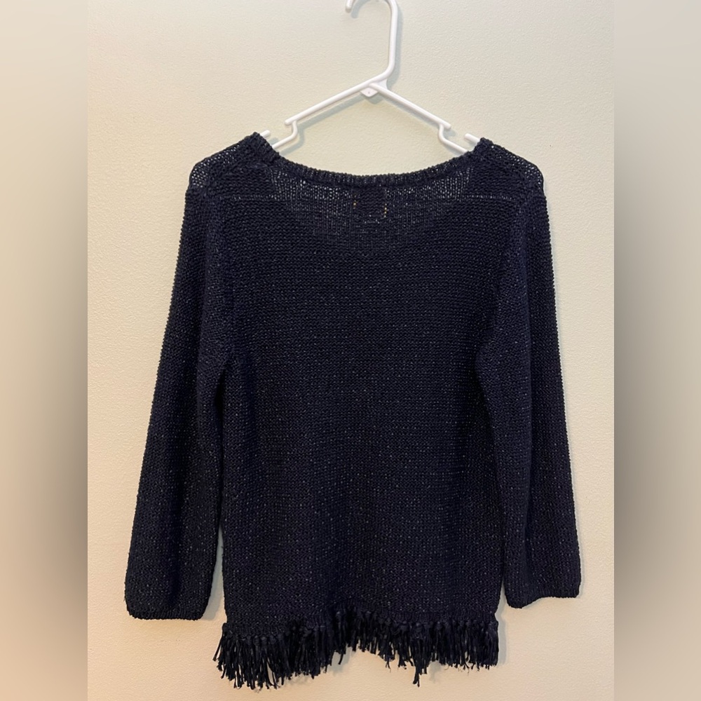 Ruby Rd Dark Navy Blue Beaded Neckline Pullover Fringe Winter Sweater! - Picture 8 of 12